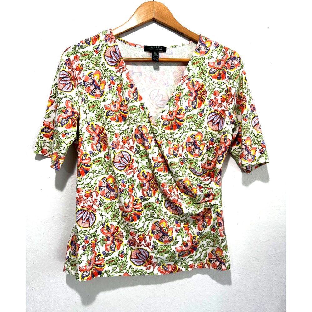 Lauren Ralph Lauren wrap crop top tropical floral summer casual vacation womenXL